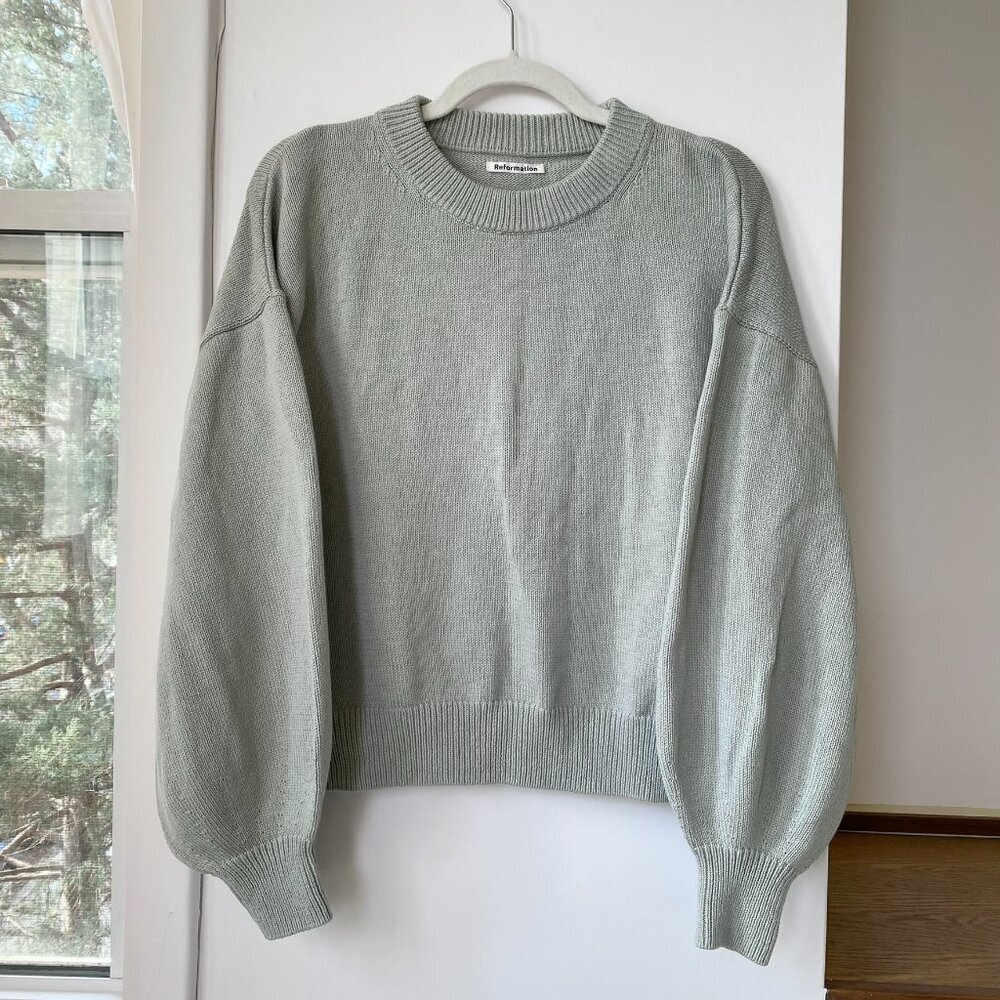 Reformation Freya Oversized Cotton Crewneck Sweater Dove Sage Green Small
